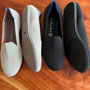 Rothy flats. Two pair . Black and bone . Size 9.5
